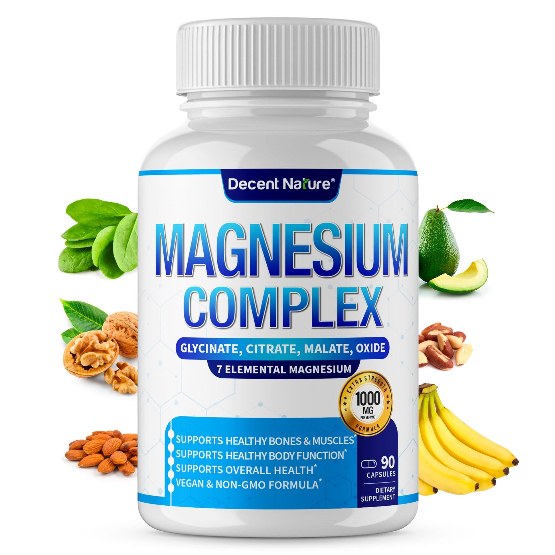 Magnesium Complex 7 Elemental Magnesium Supplement 1000mg – Magnesium Glycinate, Citrate, Malate, Taurate, Oxide, Aspartate, Orotate Non-GMO 90 Capsules - Maple Wellness Supplements