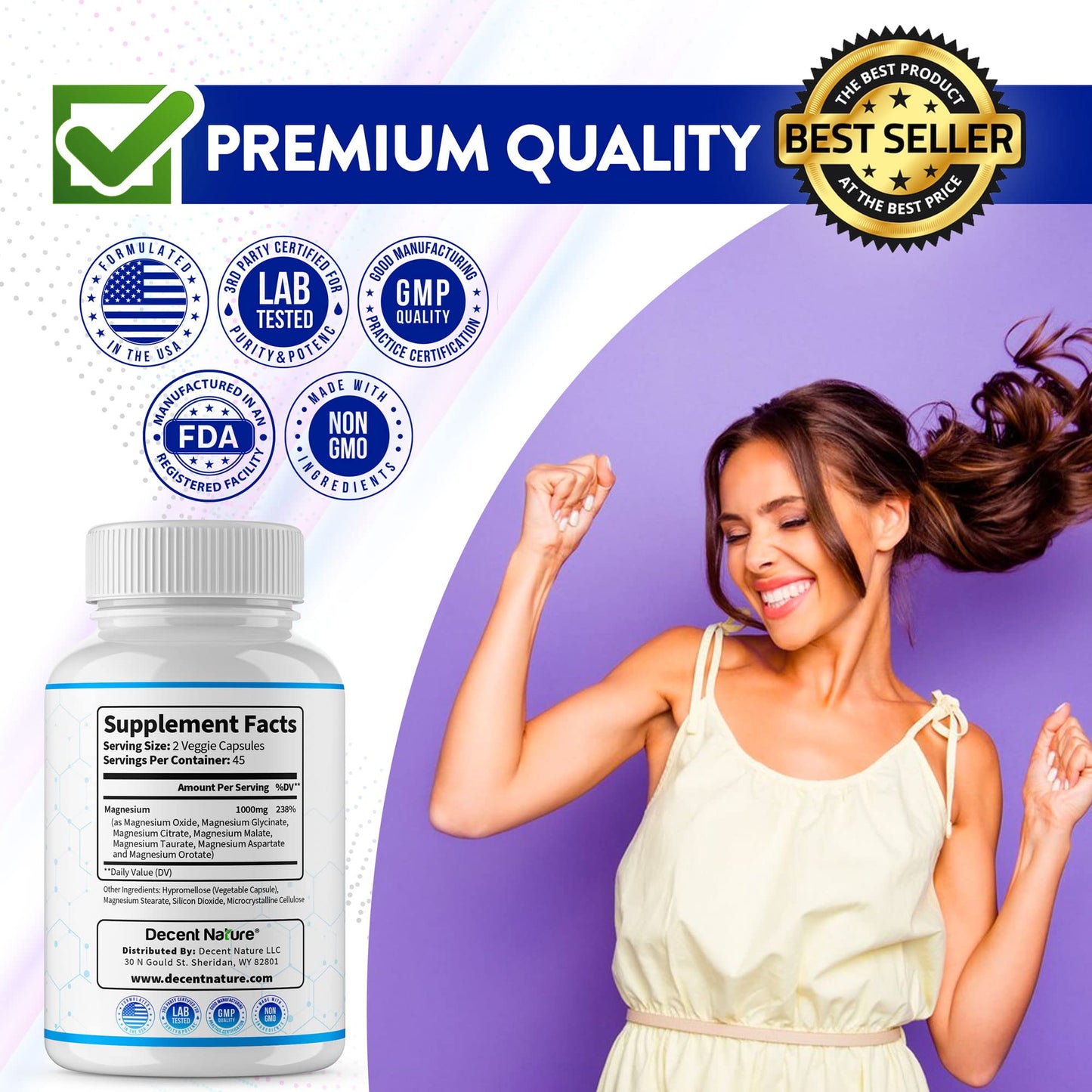 Magnesium Complex 7 Elemental Magnesium Supplement 1000mg – Magnesium Glycinate, Citrate, Malate, Taurate, Oxide, Aspartate, Orotate Non-GMO 90 Capsules - Maple Wellness Supplements