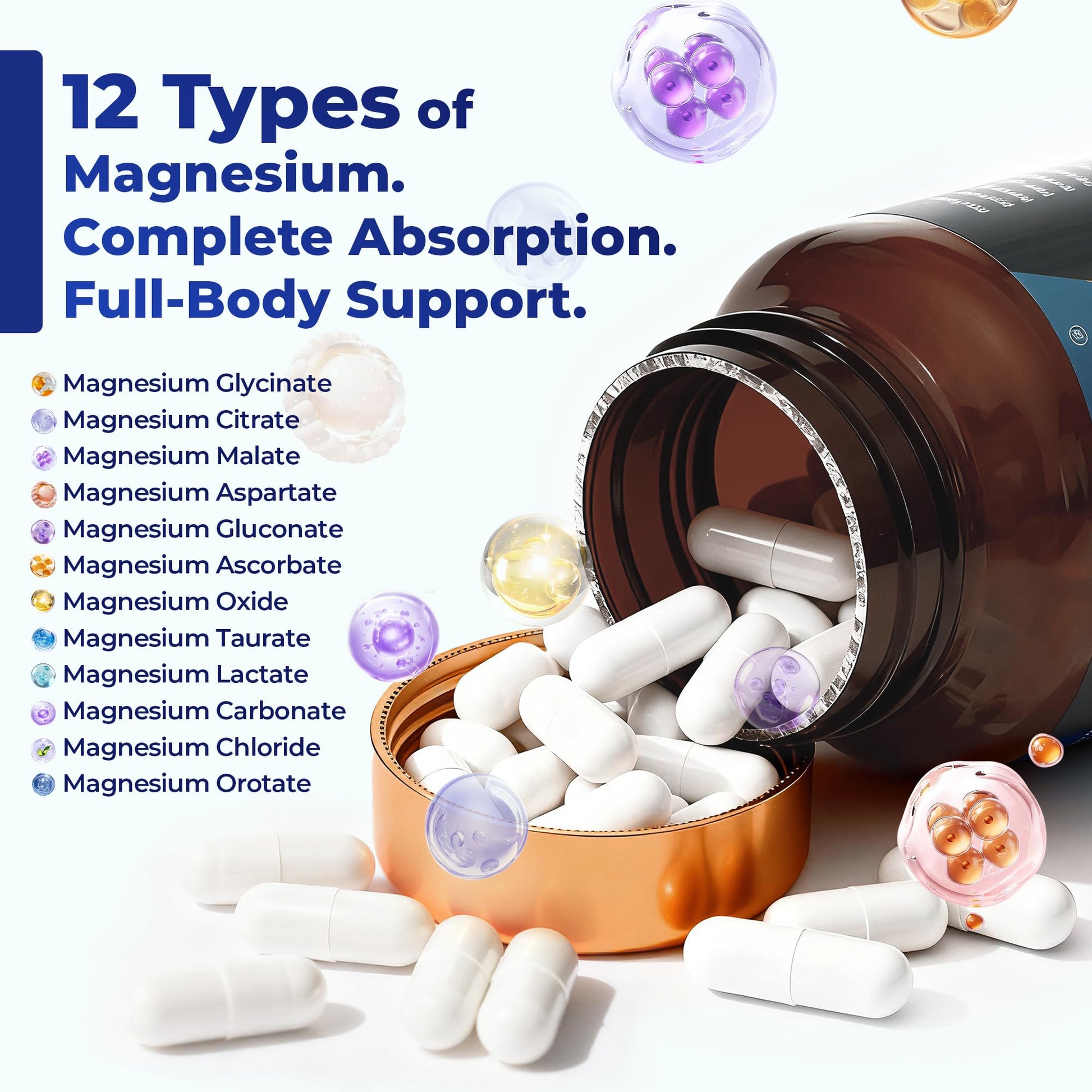 Magnesium Complex 700mg | 12-in-1 High Absorption Supplement | Glycinate, Citrate, Malate, Taurate & More | Sleep Support, Muscle Cramp Relief, Stress, Heart, Bone - Maple Wellness Supplements