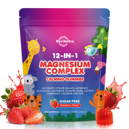 Magnesium Complex 700mg - 12 in 1 Magnesium Gummies with Glycinate, Citrate, Malate, Oxide, Taurate, Aspartate, Orotate - Supports Relaxation, Muscle & Heart - Sugar Free Strawberry 120 Count - Maple Wellness Supplements