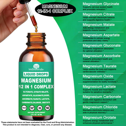 Magnesium Complex 700mg, 12 in 1 Magnesium Supplement with Glycinate Citrate Malate Oxide Taurate Aspartate Orotate Magnesium Relaxation, Muscle, Sleep Support, High Absorption Liquid Magnesium丨Vegan - Maple Wellness Supplements