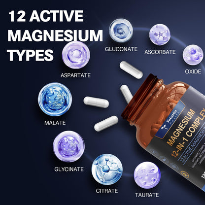 Magnesium Complex 700mg 12 in 1 Magnesium Supplement with Glycinate Citrate Malate Oxide Taurate Aspartate Orotate Magnesium Relaxation,Muscle,Heart Support, Vegan 120 Capsules 2PK - Maple Wellness Supplements