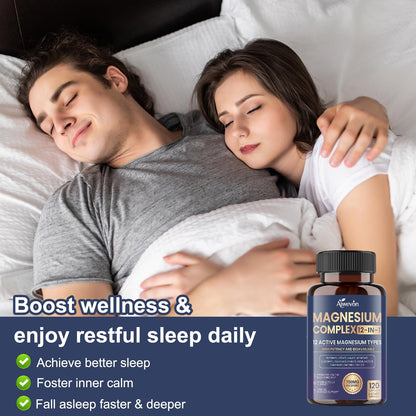 Magnesium Complex 700mg, 12 in 1 Magnesium Supplement with Glycinate, Citrate, Malate, Oxide, Taurate & Orotate, High Absorption Magnesium for Sleep, Muscle, Nerve & Heart Support, Vegan, 120 Capsules - Maple Wellness Supplements