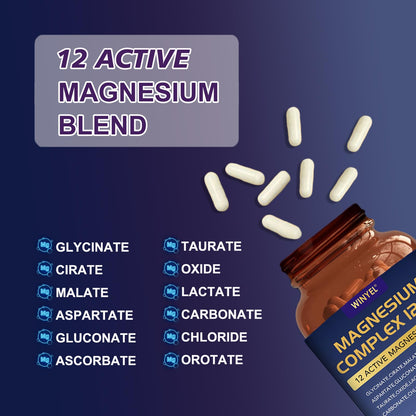 Magnesium Complex 700mg 12 in 1 Magnesium Supplement with Glycinate, Citrate, Malate | Sleep, Calm, Muscle Relaxation, Heart Health Support | Vegan 120 Capsules - Maple Wellness Supplements
