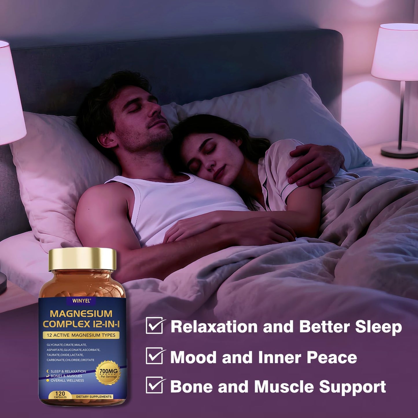 Magnesium Complex 700mg 12 in 1 Magnesium Supplement with Glycinate, Citrate, Malate | Sleep, Calm, Muscle Relaxation, Heart Health Support | Vegan 120 Capsules - Maple Wellness Supplements