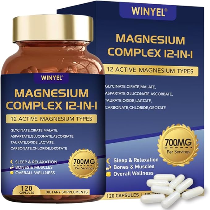 Magnesium Complex 700mg 12 in 1 Magnesium Supplement with Glycinate, Citrate, Malate | Sleep, Calm, Muscle Relaxation, Heart Health Support | Vegan 120 Capsules - Maple Wellness Supplements