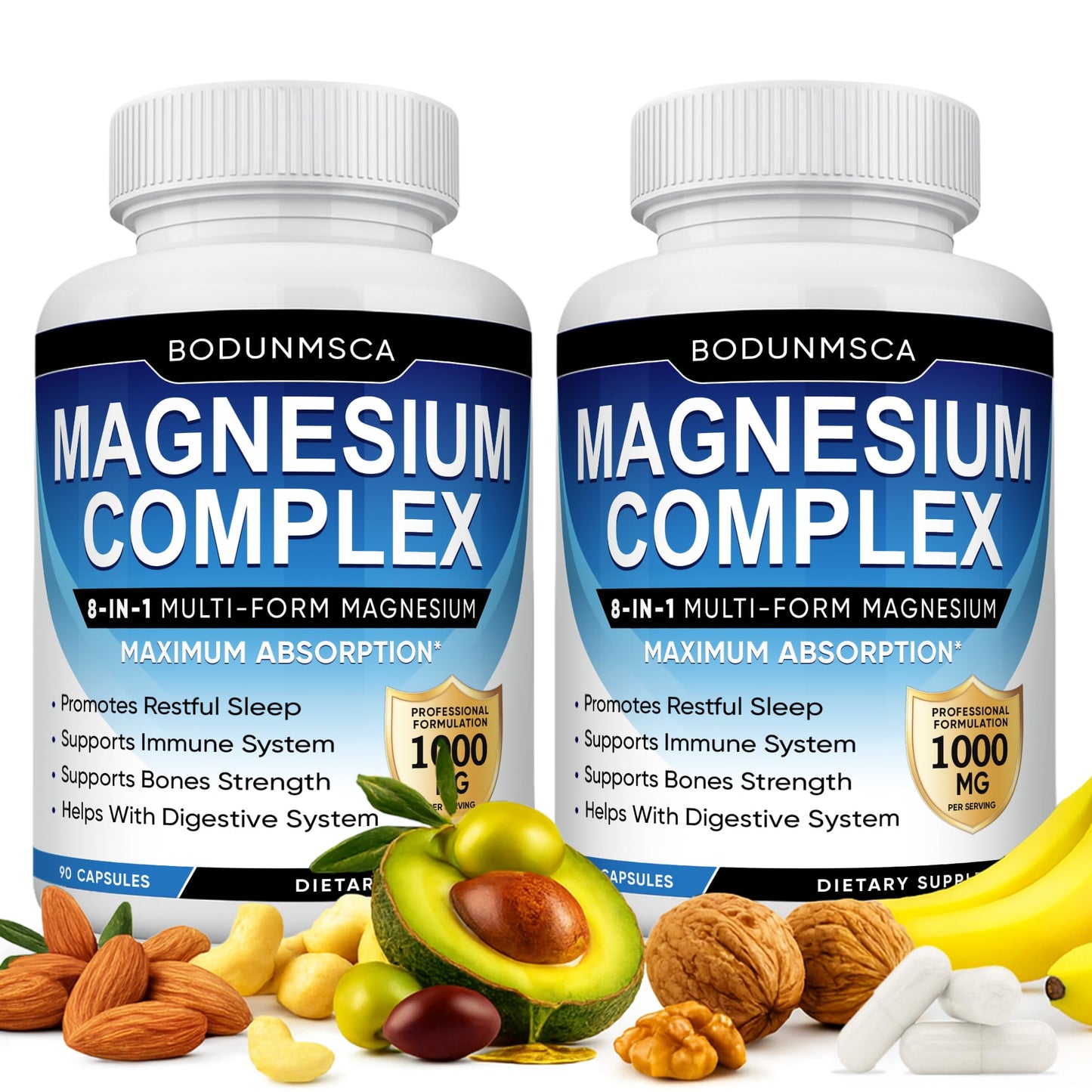 Magnesium Complex, 8 in 1, 1000mg-Glycinate, Citrate, Malate for Easy Absorption, Full Spectrum Magnesium Complex,Supports Relaxation, Sleep & Muscle Function, Magnesio Complex for Women, 180 Capsules - Maple Wellness Supplements