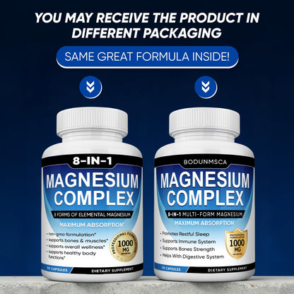 Magnesium Complex, 8 in 1, 1000mg-Glycinate, Citrate, Malate for Easy Absorption, Full Spectrum Magnesium Complex,Supports Relaxation, Sleep & Muscle Function, Magnesio Complex for Women, 180 Capsules - Maple Wellness Supplements