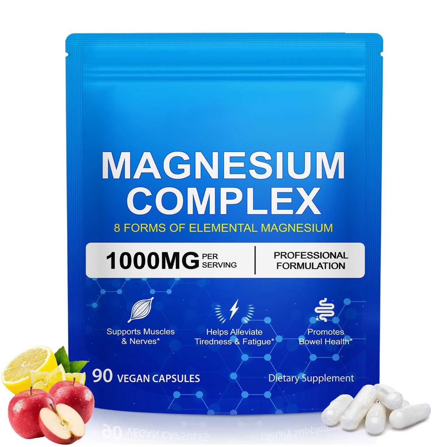 Magnesium Complex 8-in-1 High Potency with 8 Essential Forms, Vegan Capsules for Muscle, Nerve & Bowel Support, Relief Fatigue & Improve Sleep (90 Capsules) - Maple Wellness Supplements