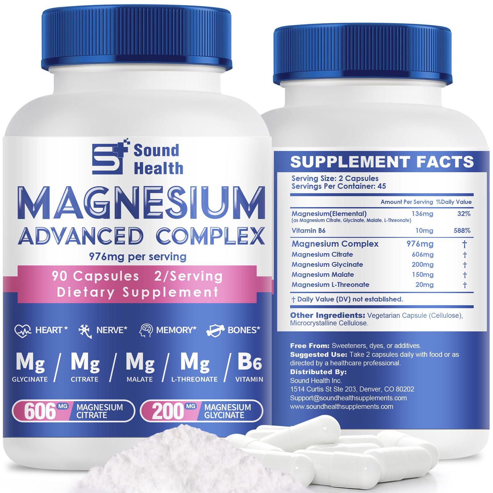 Magnesium Complex Capsule 5 in 1 Magnesium Supplement from Magnesium Glycinate, Citrate, Malate, L-Threonate & Vitamin B6, High Absorption Magnesium Supplement, Non-GMO, Vegan - Maple Wellness Supplements