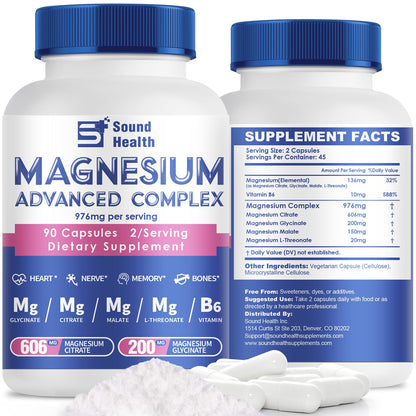 Magnesium Complex Capsule 5 in 1 Magnesium Supplement from Magnesium Glycinate, Citrate, Malate, L-Threonate & Vitamin B6, High Absorption Magnesium Supplement, Non-GMO, Vegan - Maple Wellness Supplements