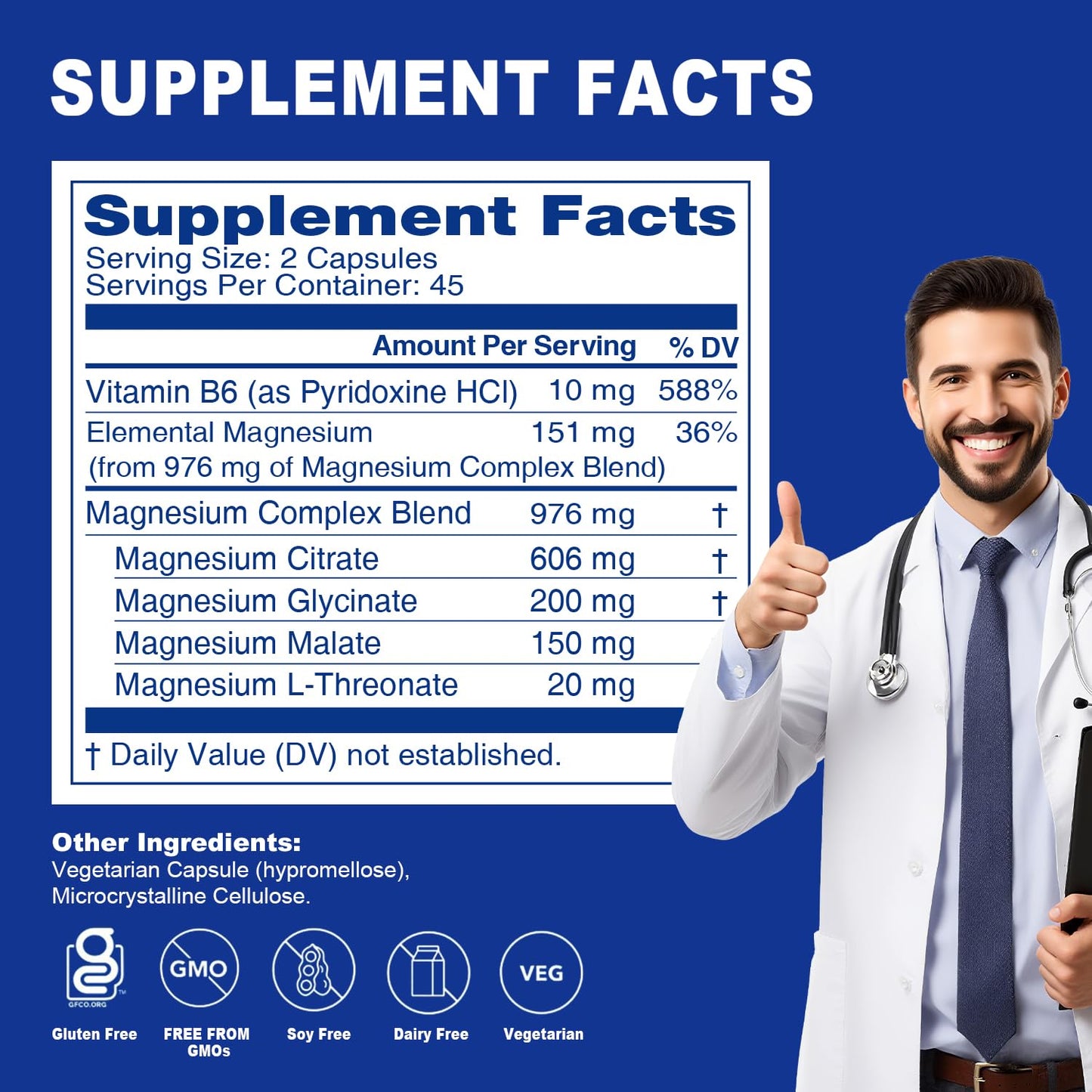 Magnesium Complex Capsule 5 in 1 Magnesium Supplement from Magnesium Glycinate, Citrate, Malate, L-Threonate & Vitamin B6, High Absorption Magnesium Supplement, Non-GMO, Vegan - Maple Wellness Supplements