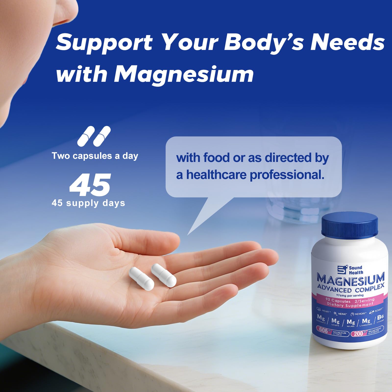 Magnesium Complex Capsule 5 in 1 Magnesium Supplement from Magnesium Glycinate, Citrate, Malate, L-Threonate & Vitamin B6, High Absorption Magnesium Supplement, Non-GMO, Vegan - Maple Wellness Supplements