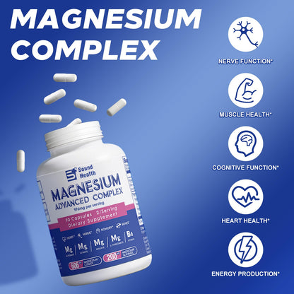 Magnesium Complex Capsule 5 in 1 Magnesium Supplement from Magnesium Glycinate, Citrate, Malate, L-Threonate & Vitamin B6, High Absorption Magnesium Supplement, Non-GMO, Vegan - Maple Wellness Supplements