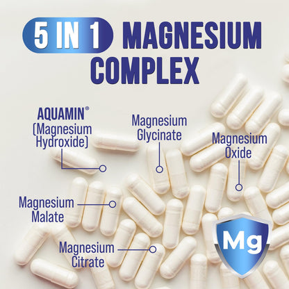 Magnesium Complex Capsules - 500mg per Serving Magnesium - High Absorption Chelated Mineral Supplement - with Oxide, Glycinate, Malate, Citrate for Muscle Bone and Heart Health Support - 120 Capsules - Maple Wellness Supplements