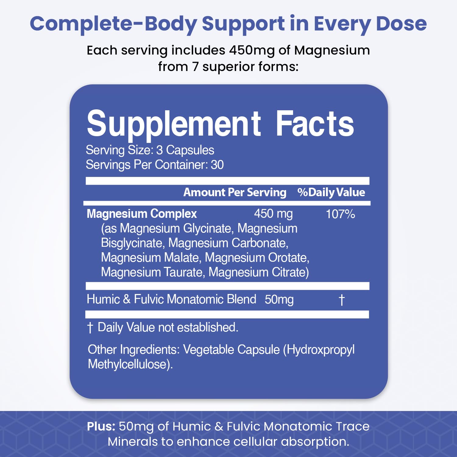 Magnesium Complex for Sleep, Relaxation, Digestion & Calm – Magnesium Glycinate, Citrate, Bisglycinate, Carbonate, Malate, Orotate, Taurate, + Humic/Fulvic for High Absorption - 90 ct. - Maple Wellness Supplements