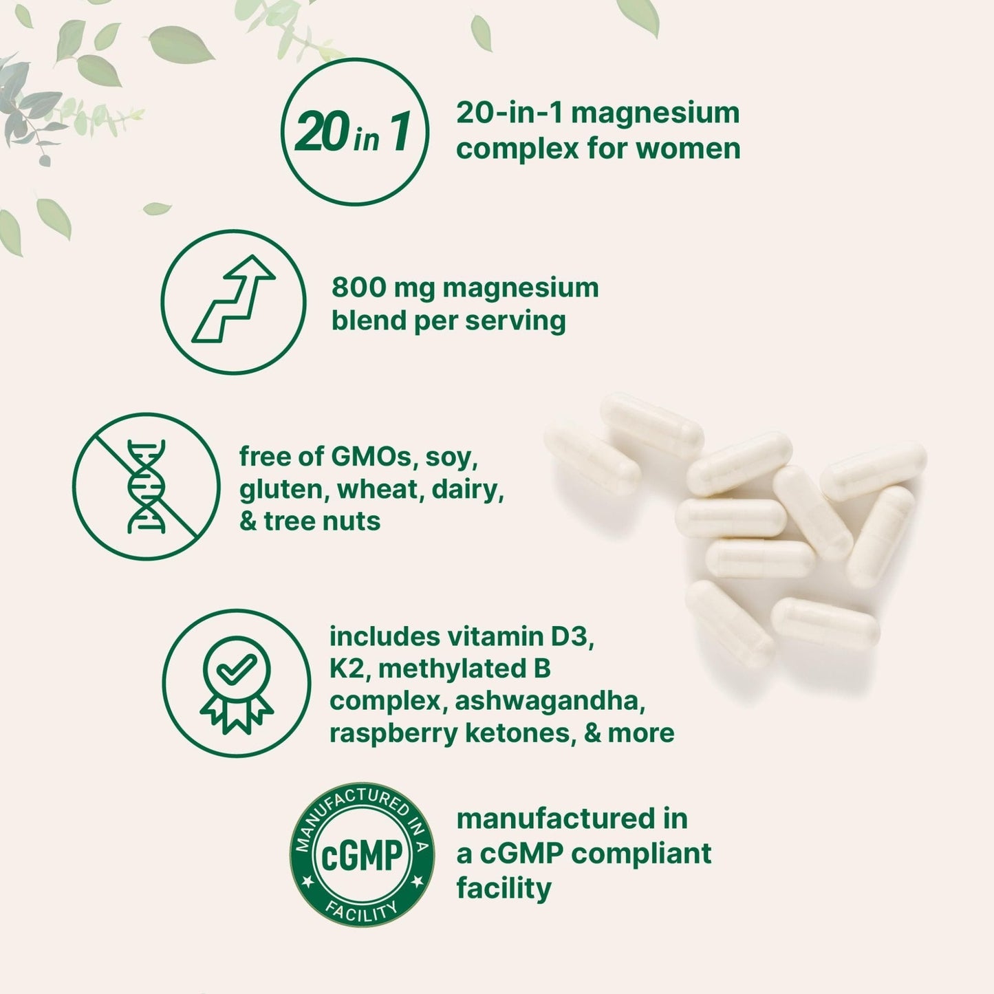 Magnesium Complex for Women, 240 Vegetarian Capsules | 20-in-1 Formula - Magnesium Blend with Vitamin D3, K2 - Maple Wellness Supplements