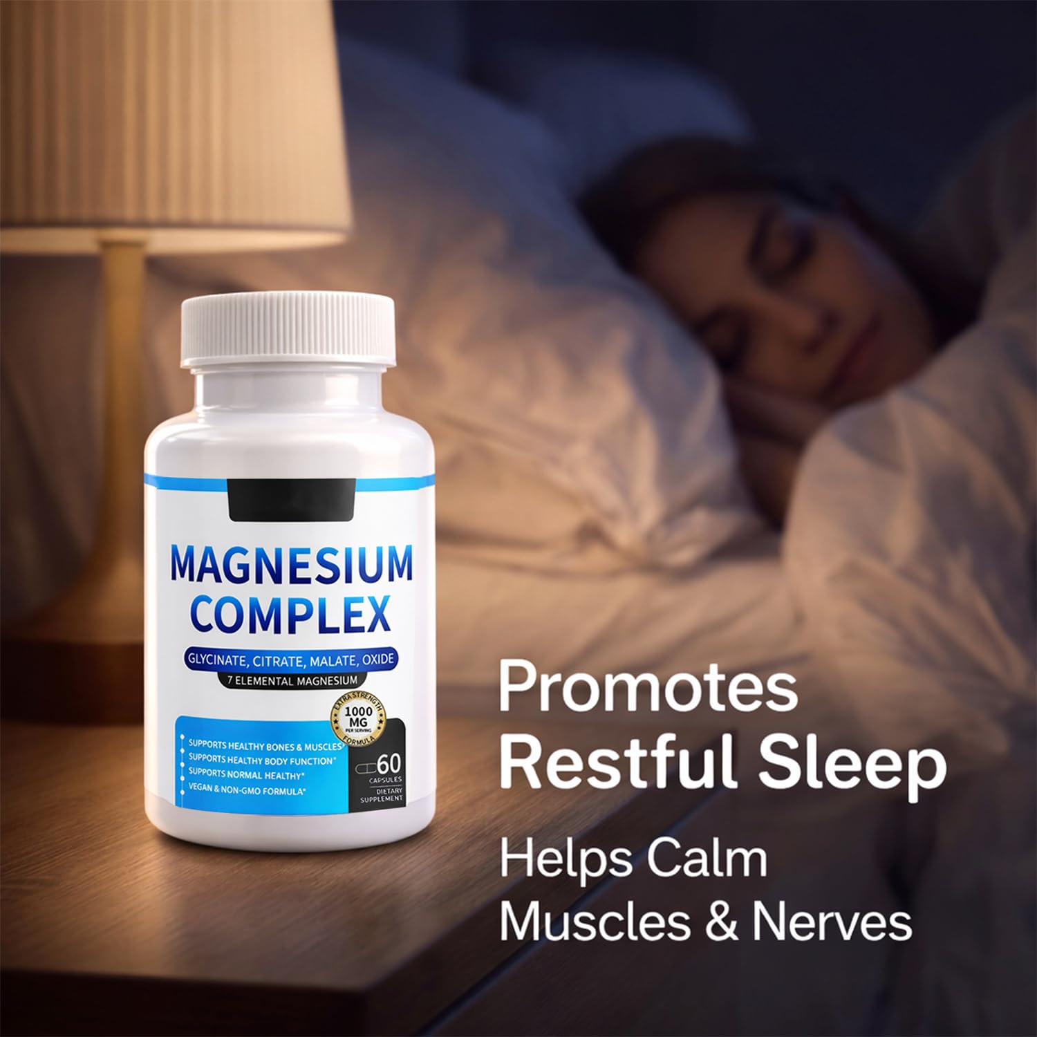 Magnesium Complex for Women & Men 1000mg — 7-in-1 Magnesium (Glycinate, Citrate & Malate) for Sleep Support, Stress Relief, Muscle Recovery — Vegan, 60 Capsules - Maple Wellness Supplements