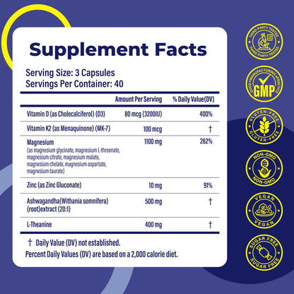 Magnesium Complex for Women & Men 1100mg, 7-in-1 Magnesium Supplement with Ashwagandha & L-Theanine for Calm & Sleep Support, High Absorption, Vegan 120 Capsules - Maple Wellness Supplements