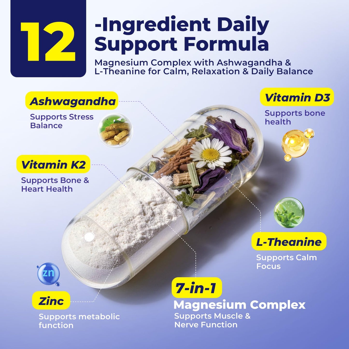 Magnesium Complex for Women & Men 1100mg, 7-in-1 Magnesium Supplement with Ashwagandha & L-Theanine for Calm & Sleep Support, High Absorption, Vegan 120 Capsules - Maple Wellness Supplements