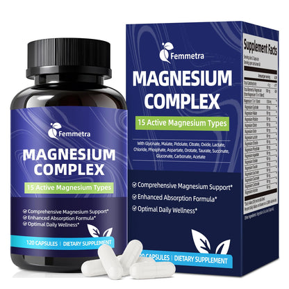 Magnesium Complex for Women Men 1350mg 15 in 1 Pure Magnesium Supplement, with High Absorption Chelated Magnesium Glycinate Citrate Malate & More for Muscle, Heart, Sleep & Bone Support, Vegan 60 Days - Maple Wellness Supplements