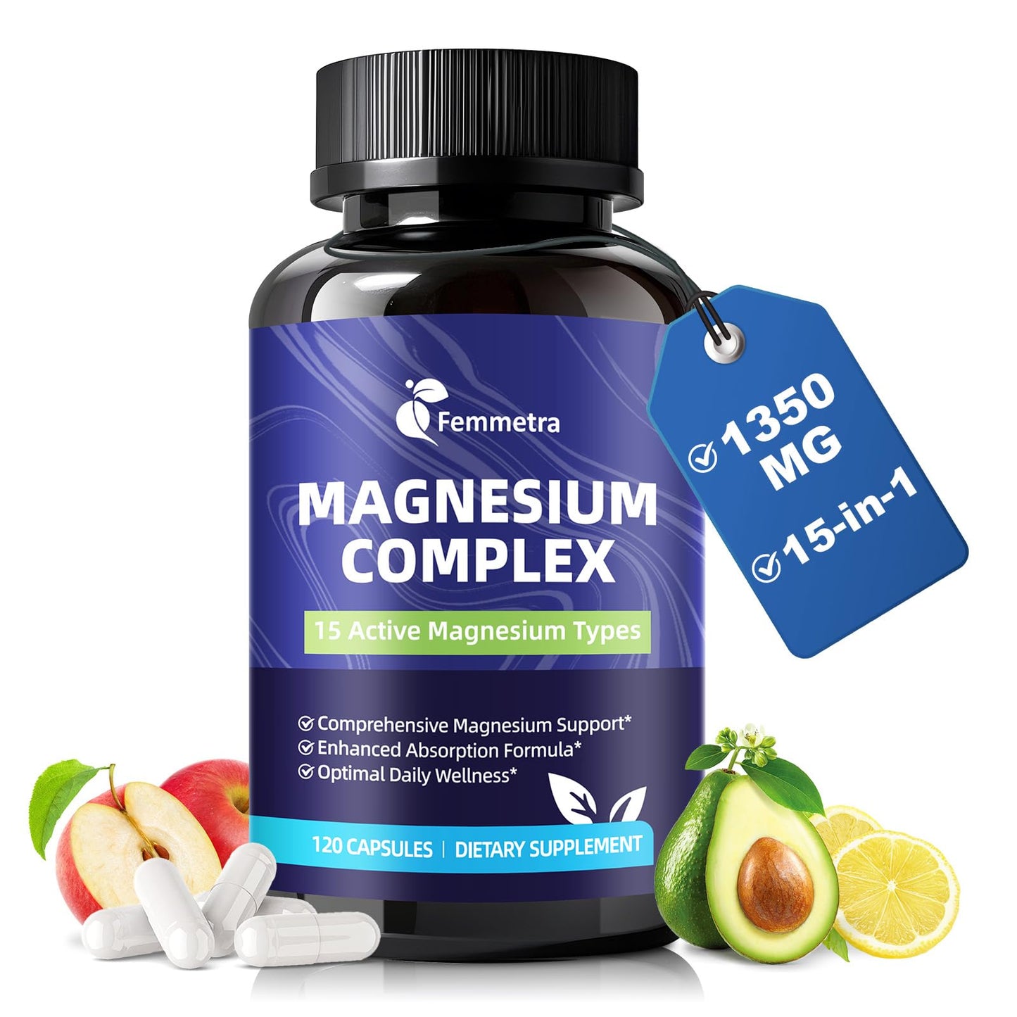 Magnesium Complex for Women Men 1350mg 15 in 1 Pure Magnesium Supplement, with High Absorption Chelated Magnesium Glycinate Citrate Malate & More for Muscle, Heart, Sleep & Bone Support, Vegan 60 Days - Maple Wellness Supplements