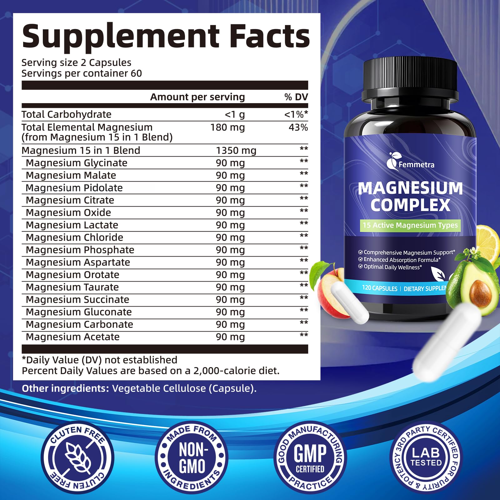 Magnesium Complex for Women Men 1350mg 15 in 1 Pure Magnesium Supplement, with High Absorption Chelated Magnesium Glycinate Citrate Malate & More for Muscle, Heart, Sleep & Bone Support, Vegan 60 Days - Maple Wellness Supplements
