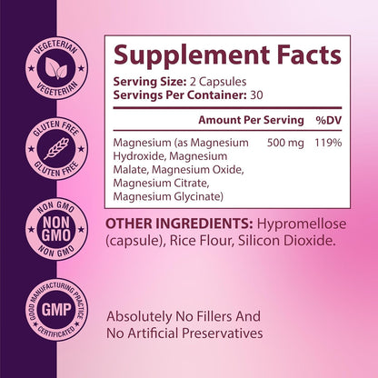 Magnesium Complex for Women – Spectrum 5-Form Magnesium Complex (500 mg), High Absorption Glycinate, Citrate, Oxide & Malate – Vegan, Non-GMO Supports Sleep, Energy, Hormone & Bone – 60 Capsules - Maple Wellness Supplements
