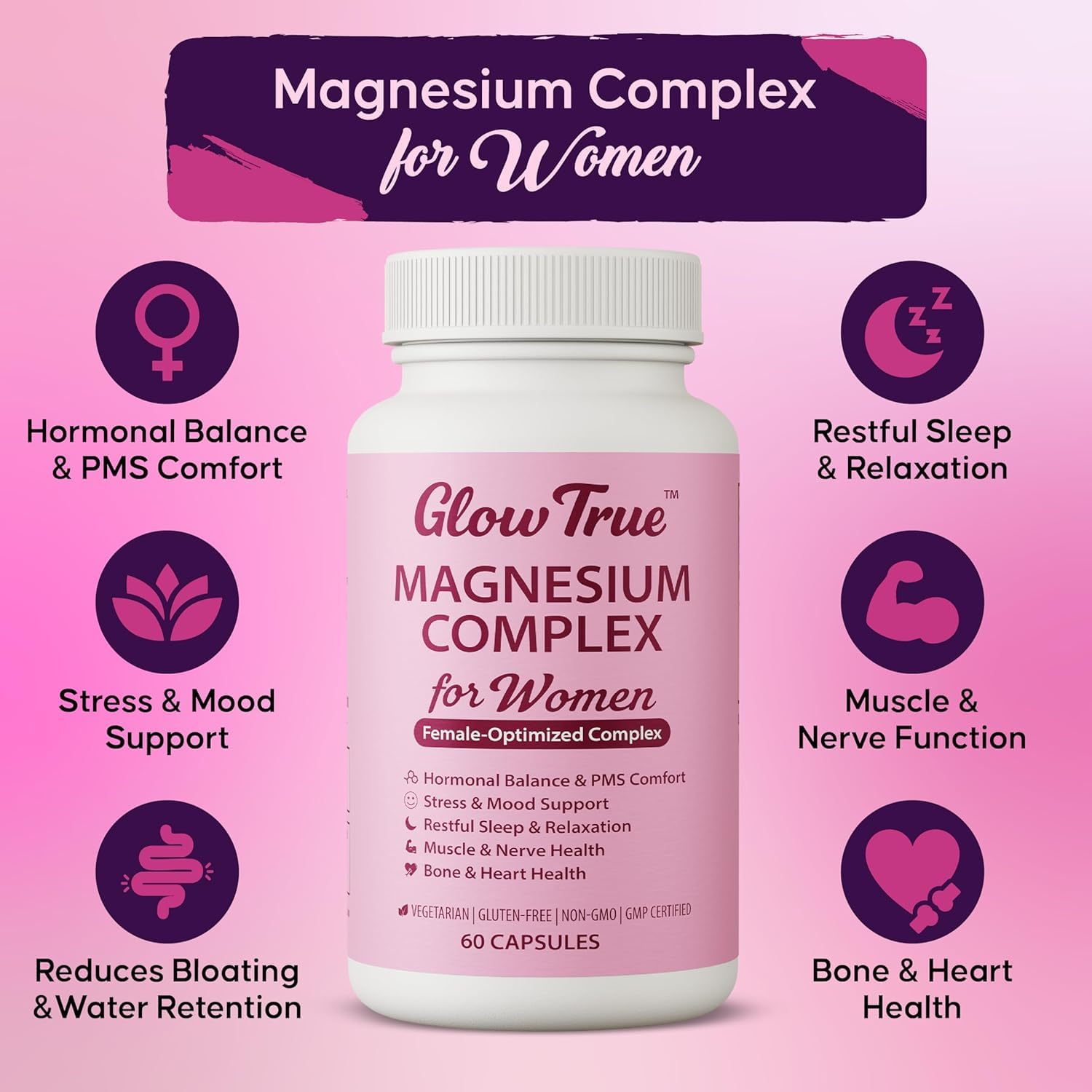 Magnesium Complex for Women – Spectrum 5-Form Magnesium Complex (500 mg), High Absorption Glycinate, Citrate, Oxide & Malate – Vegan, Non-GMO Supports Sleep, Energy, Hormone & Bone – 60 Capsules - Maple Wellness Supplements