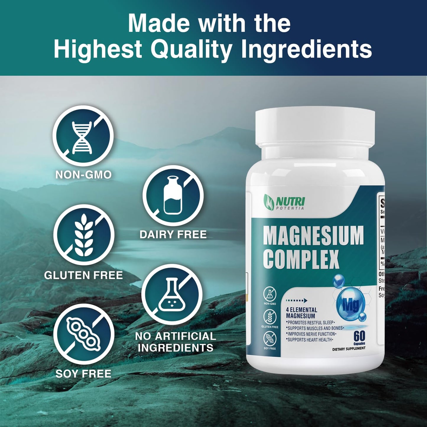 Magnesium Complex for Women&Men,With Glycinate Malate Citrate Taurate.Support for Sleep,Stress Relief,Cognitive Function,Magnesium Supplement 500mg,Third-Party Tested(Made & Tested in USA)-60 Capsules - Maple Wellness Supplements