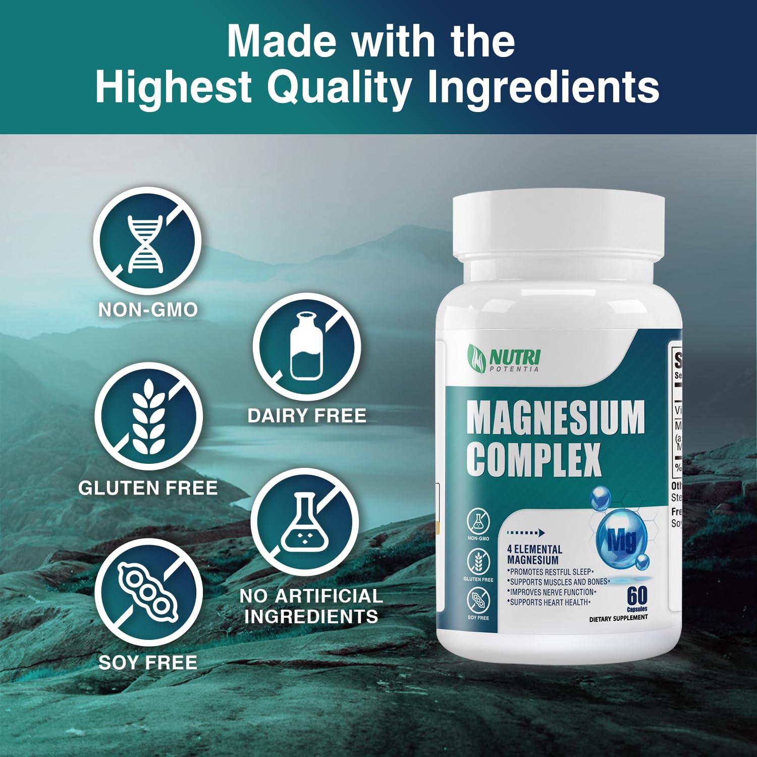 Magnesium Complex for Women&Men,With Glycinate Malate Citrate Taurate.Support for Sleep,Stress Relief,Cognitive Function,Magnesium Supplement 500mg,Third-Party Tested(Made & Tested in USA)-60 Capsules - Maple Wellness Supplements