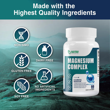 Magnesium Complex for Women&Men,With Glycinate Malate Citrate Taurate.Support for Sleep,Stress Relief,Cognitive Function,Magnesium Supplement 500mg,Third-Party Tested(Made & Tested in USA)-60 Capsules - Maple Wellness Supplements