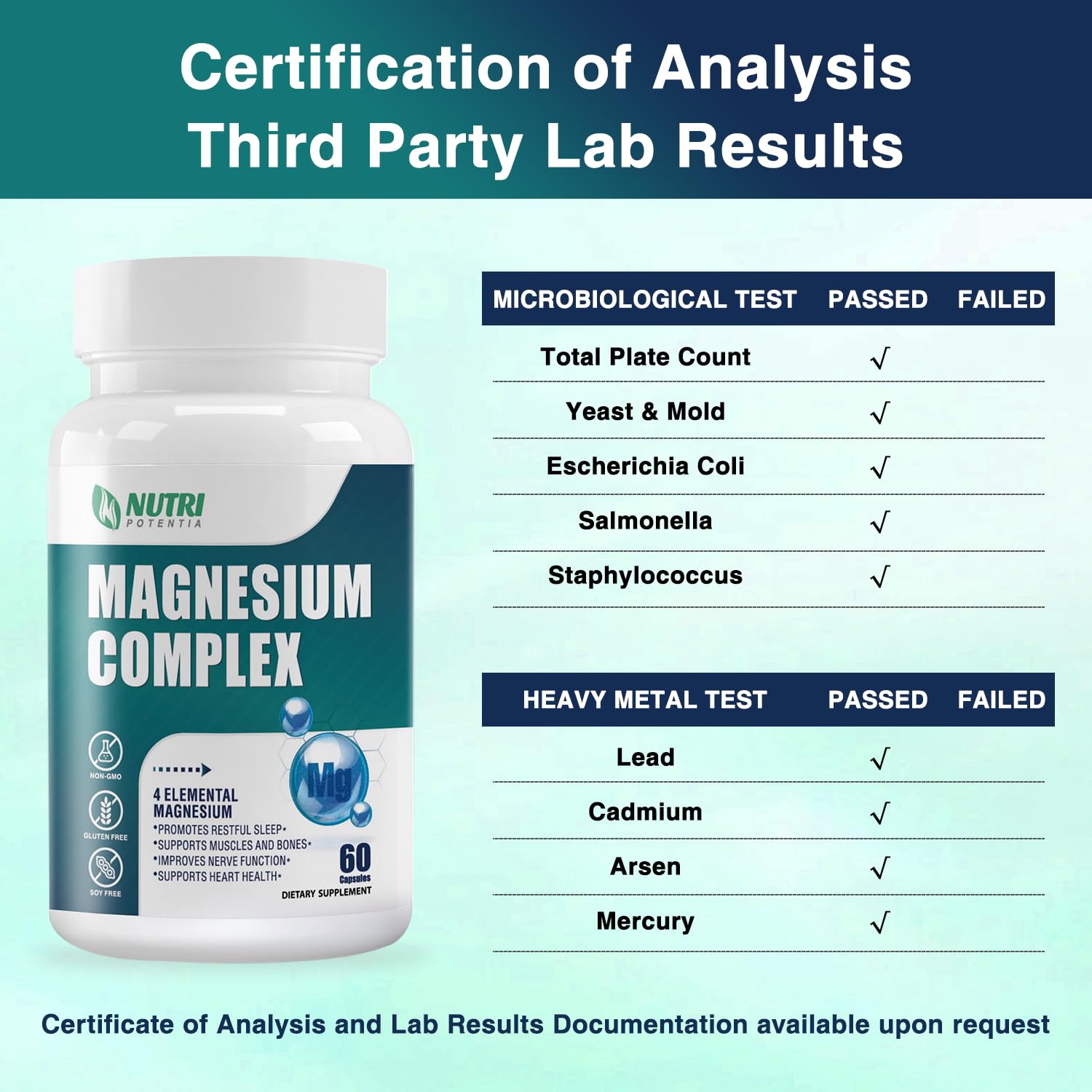 Magnesium Complex for Women&Men,With Glycinate Malate Citrate Taurate.Support for Sleep,Stress Relief,Cognitive Function,Magnesium Supplement 500mg,Third-Party Tested(Made & Tested in USA)-60 Capsules - Maple Wellness Supplements