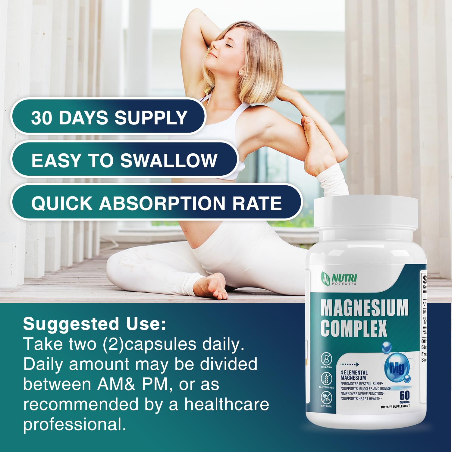 Magnesium Complex for Women&Men,With Glycinate Malate Citrate Taurate.Support for Sleep,Stress Relief,Cognitive Function,Magnesium Supplement 500mg,Third-Party Tested(Made & Tested in USA)-60 Capsules - Maple Wellness Supplements