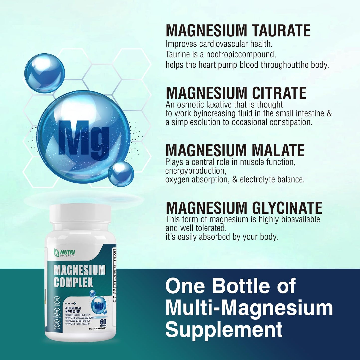 Magnesium Complex for Women&Men,With Glycinate Malate Citrate Taurate.Support for Sleep,Stress Relief,Cognitive Function,Magnesium Supplement 500mg,Third-Party Tested(Made & Tested in USA)-60 Capsules - Maple Wellness Supplements