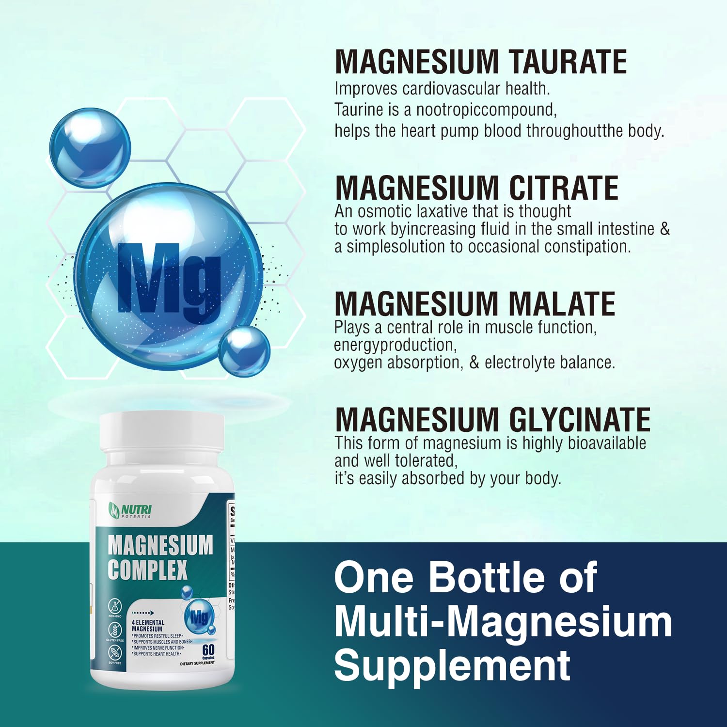 Magnesium Complex for Women&Men,With Glycinate Malate Citrate Taurate.Support for Sleep,Stress Relief,Cognitive Function,Magnesium Supplement 500mg,Third-Party Tested(Made & Tested in USA)-60 Capsules - Maple Wellness Supplements