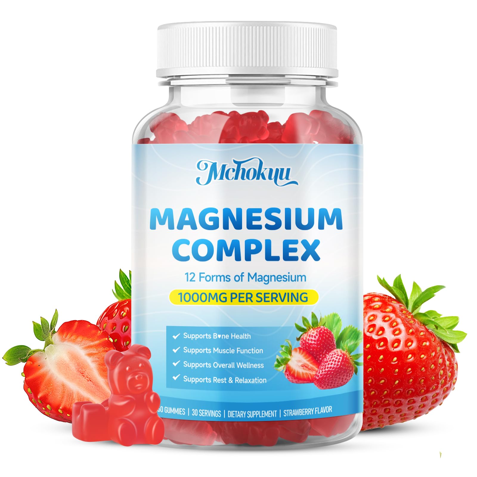 Magnesium Complex Gummies 1000mg | 12-in-1 Magnesium Complex Supplement with Glycinate, Citrate, Malate & Taurate Supports Muscle Function, Bone Health, Rest & Relaxation – Strawberry Flavor, 60 Count - Maple Wellness Supplements