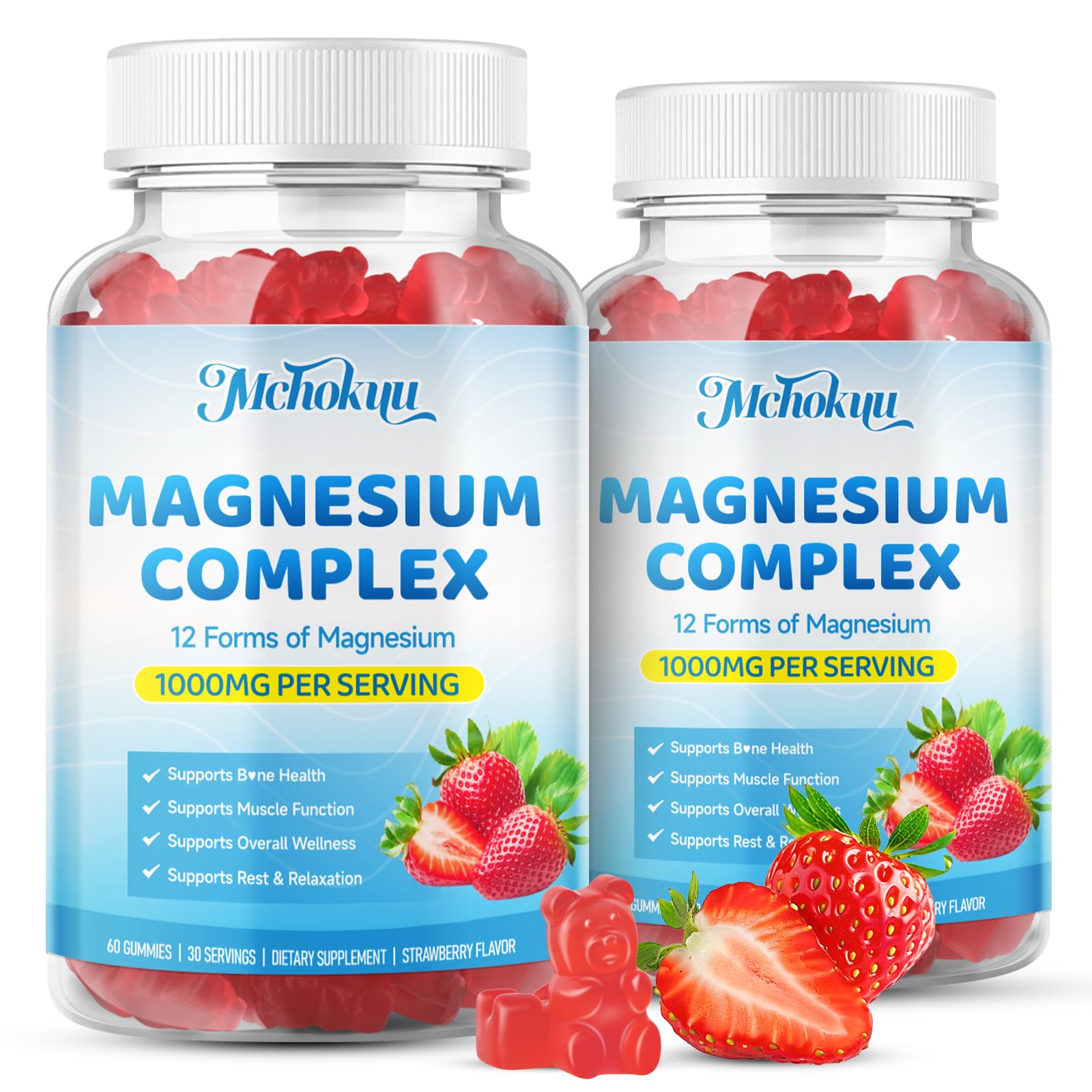 Magnesium Complex Gummies 1000mg | 12-in-1 Magnesium Complex Supplement with Glycinate, Citrate, Malate & Taurate Supports Muscle Function, Bone Health, Rest & Relaxation – Strawberry Flavor, 60 Count - Maple Wellness Supplements