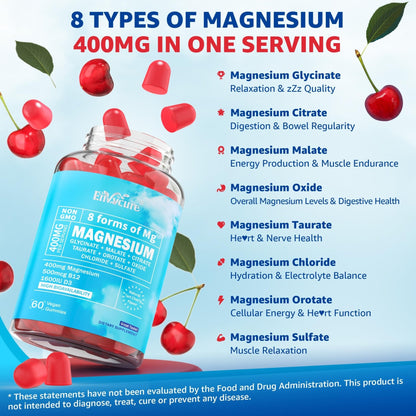 Magnesium Complex Gummies 400mg | as 8 Forms of Magnesium Glycinate, Malate, Citrate, Taurate, Oxide & More | w/Ashwagandha Extract, D3 & B12 Supports for Calm, Zzz - Maple Wellness Supplements