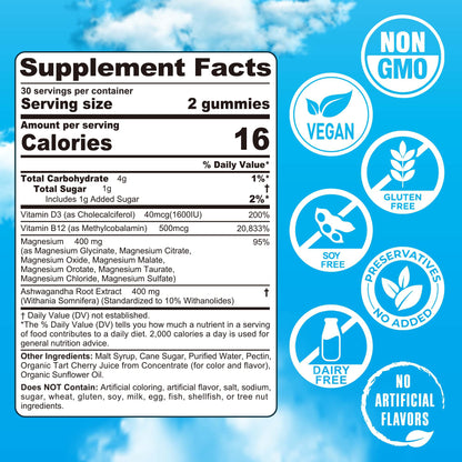 Magnesium Complex Gummies 400mg | as 8 Forms of Magnesium Glycinate, Malate, Citrate, Taurate, Oxide & More | w/Ashwagandha Extract, D3 & B12 Supports for Calm, Zzz, Mood, Muscle Cramp - Vegan 120Cts - Maple Wellness Supplements