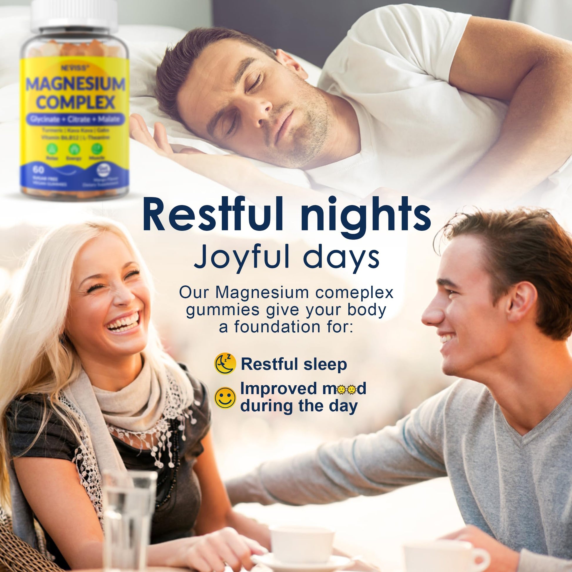Magnesium Complex Gummies 400mg, Magneisum Glycinate Citrate Malate + Turmeric, GABA, B6 B12, Kava Kava, L-Theanine for Sleep, Calm, Relaxation, Energy - Maple Wellness Supplements