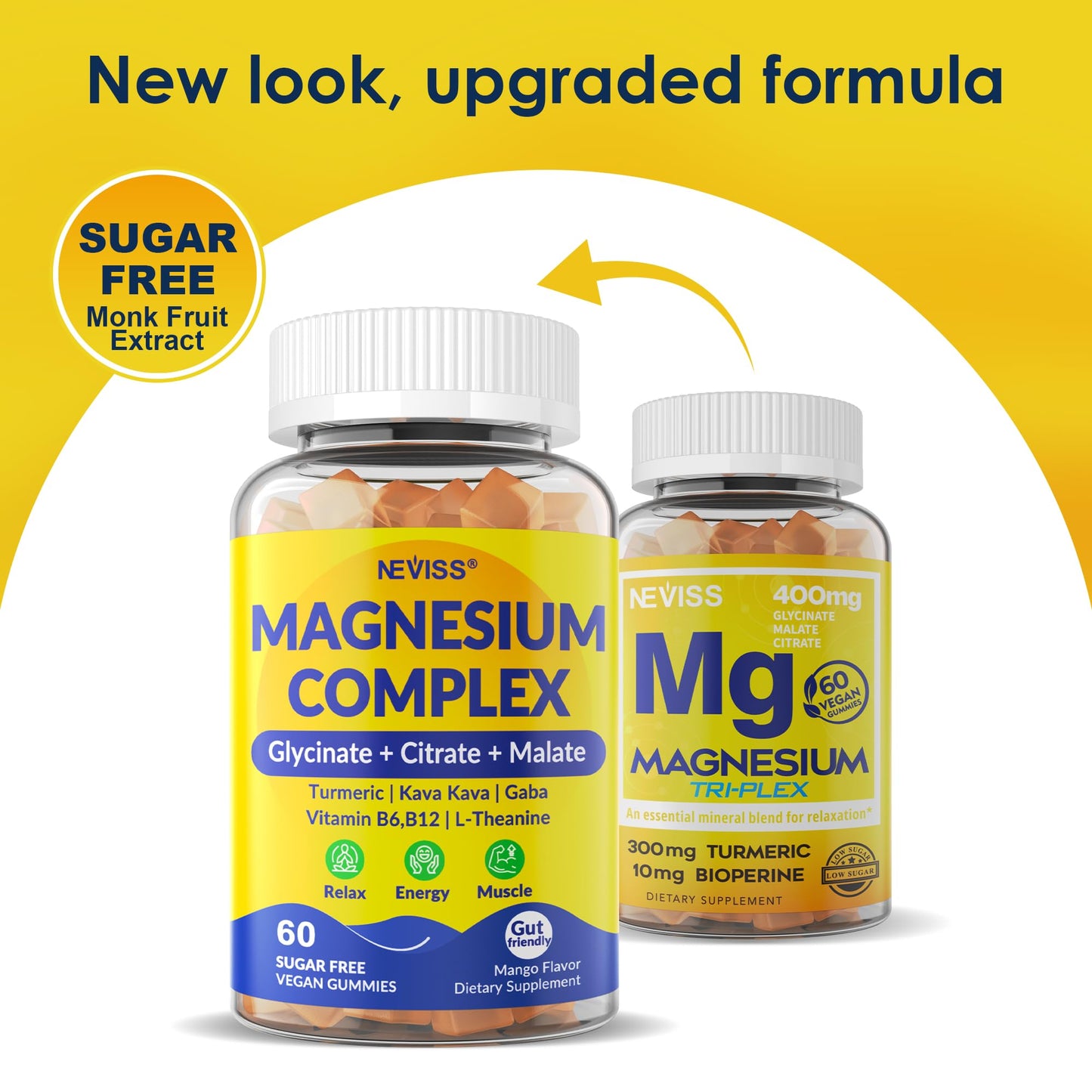 Magnesium Complex Gummies 400mg, Magneisum Glycinate Citrate Malate + Turmeric, GABA, B6 B12, Kava Kava, L-Theanine for Sleep, Calm, Relaxation, Energy - Maple Wellness Supplements