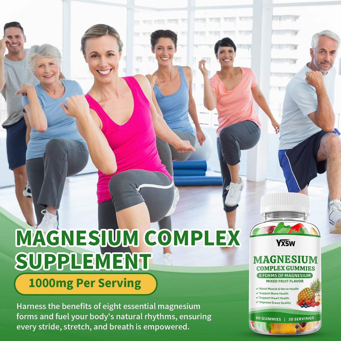Magnesium Complex Gummies 8 Elemental 1000mg - Magnesium Glycinate, Citrate, Malate, Taurate, Supports Bones, Muscle, Nerve Health, for Women & Men, Vegan Non-GMO, Mixed Flavors, 60 Count - Maple Wellness Supplements