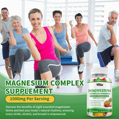 Magnesium Complex Gummies 8 Elemental 1000mg - Magnesium Glycinate, Citrate, Malate, Taurate, Supports Bones, Muscle, Nerve Health, for Women & Men, Vegan Non-GMO, Mixed Flavors, 60 Count - Maple Wellness Supplements
