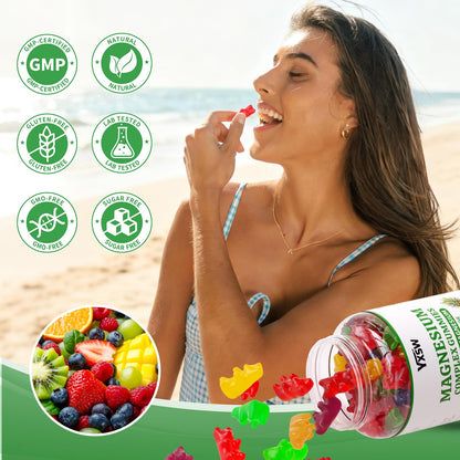 Magnesium Complex Gummies 8 Elemental 1000mg - Magnesium Glycinate, Citrate, Malate, Taurate, Supports Bones, Muscle, Nerve Health, for Women & Men, Vegan Non-GMO, Mixed Flavors, 60 Count - Maple Wellness Supplements