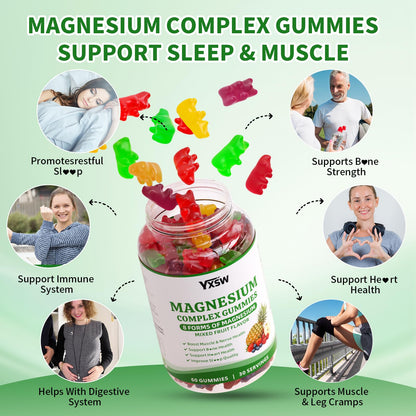 Magnesium Complex Gummies 8 Elemental 1000mg - Magnesium Glycinate, Citrate, Malate, Taurate, Supports Bones, Muscle, Nerve Health, for Women & Men, Vegan Non-GMO, Mixed Flavors, 60 Count - Maple Wellness Supplements