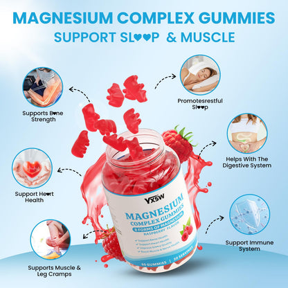Magnesium Complex Gummies 8 Elemental 1000mg - Magnesium Glycinate, Citrate, Malate, Taurate, Supports Bones, Muscle, Nerve Health, for Women & Men, Vegan Non-GMO, Raspberry Flavor, 60 Count - Maple Wellness Supplements