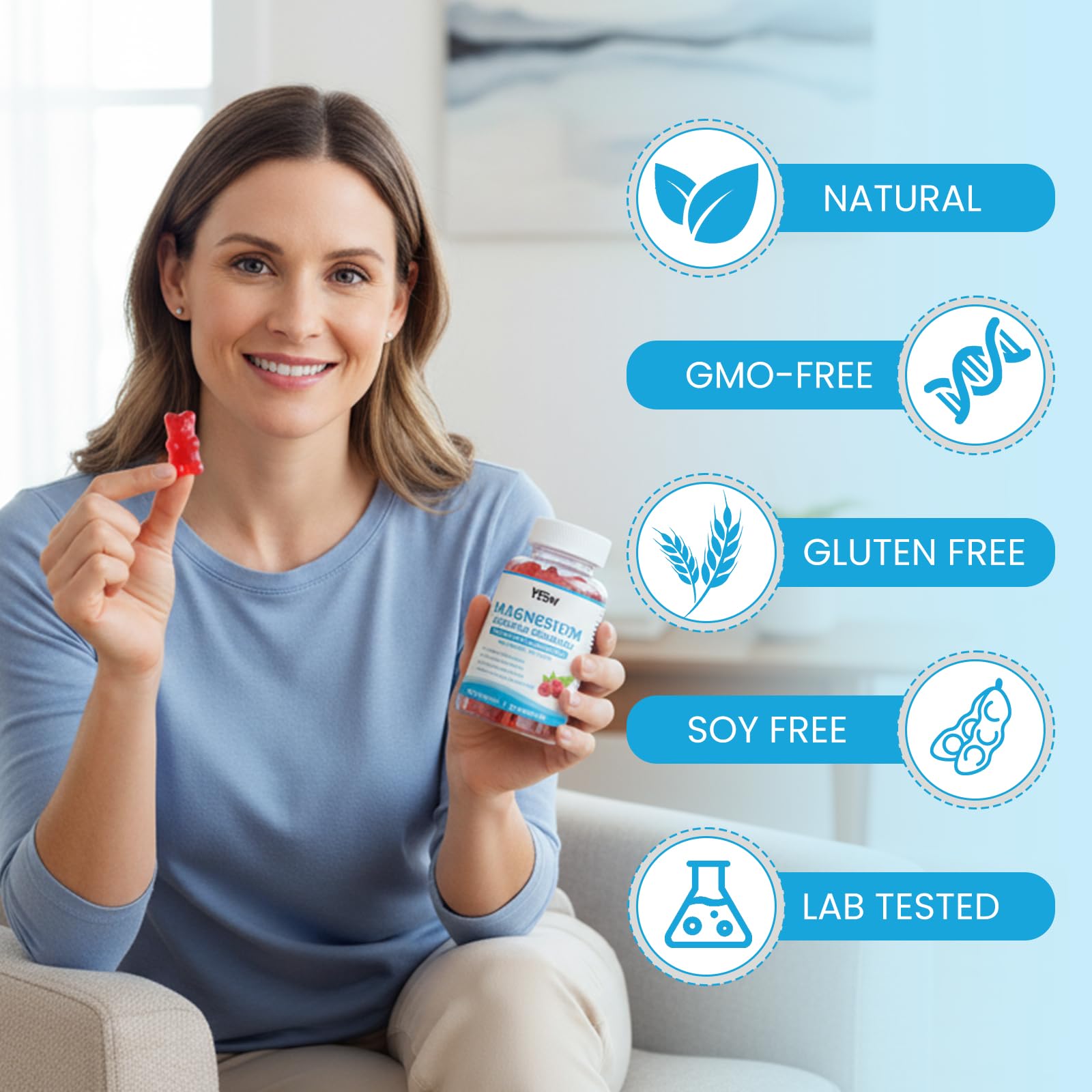 Magnesium Complex Gummies 8 Elemental 1000mg - Magnesium Glycinate, Citrate, Malate, Taurate, Supports Bones, Muscle, Nerve Health, for Women & Men, Vegan Non-GMO, Raspberry Flavor, 60 Count - Maple Wellness Supplements