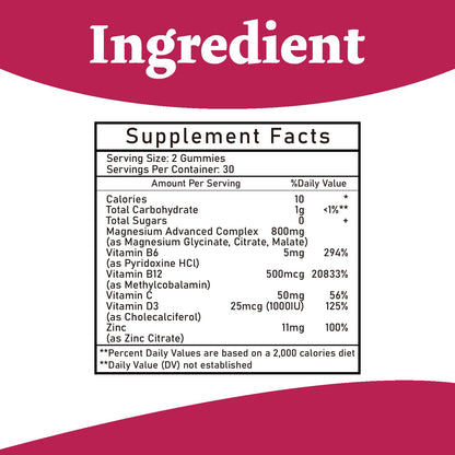 Magnesium Complex Gummies 800mg - 60 Counts Magnesium Glycinate&Citrate&Malate Gummy for Rest Muscle Function - Maple Wellness Supplements