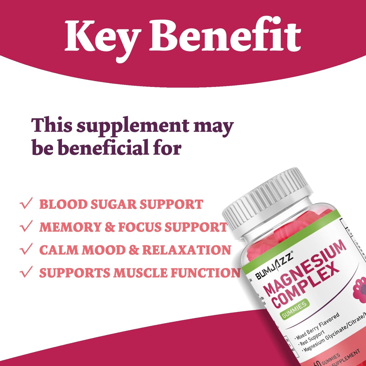 Magnesium Complex Gummies 800mg - 60 Counts Magnesium Glycinate&Citrate&Malate Gummy for Rest Muscle Function - Maple Wellness Supplements